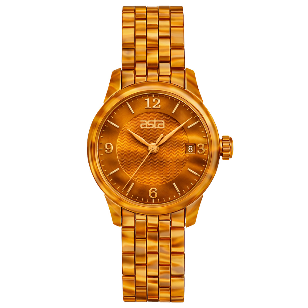 ASTA Luxury Amber Acetate Watch with Gold Tone Details