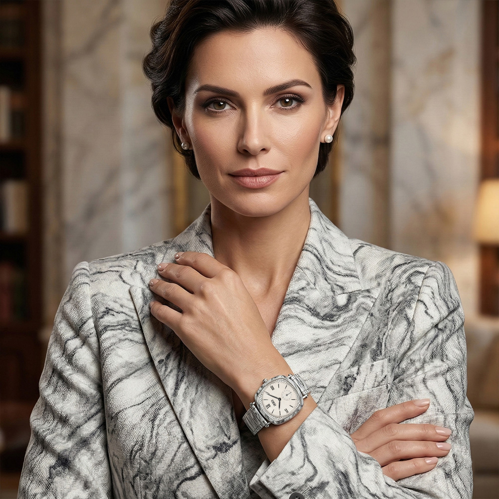 ASTA Jewelry Century Ink Phantom Watch showing unique grey and white marbled texture for a luxury look