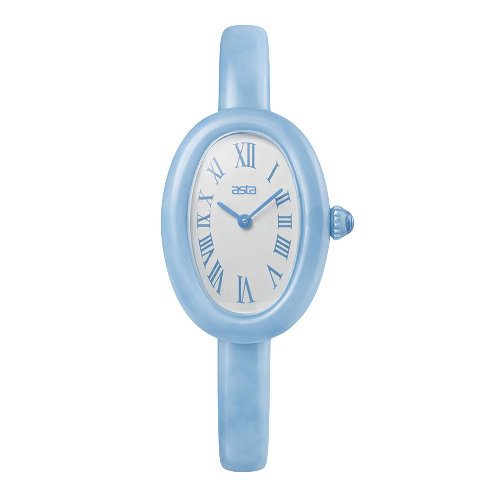 ASTA Luxury Sky Blue Acetate Wristwatch with Artistic Oval Case and Japan Quartz Movement