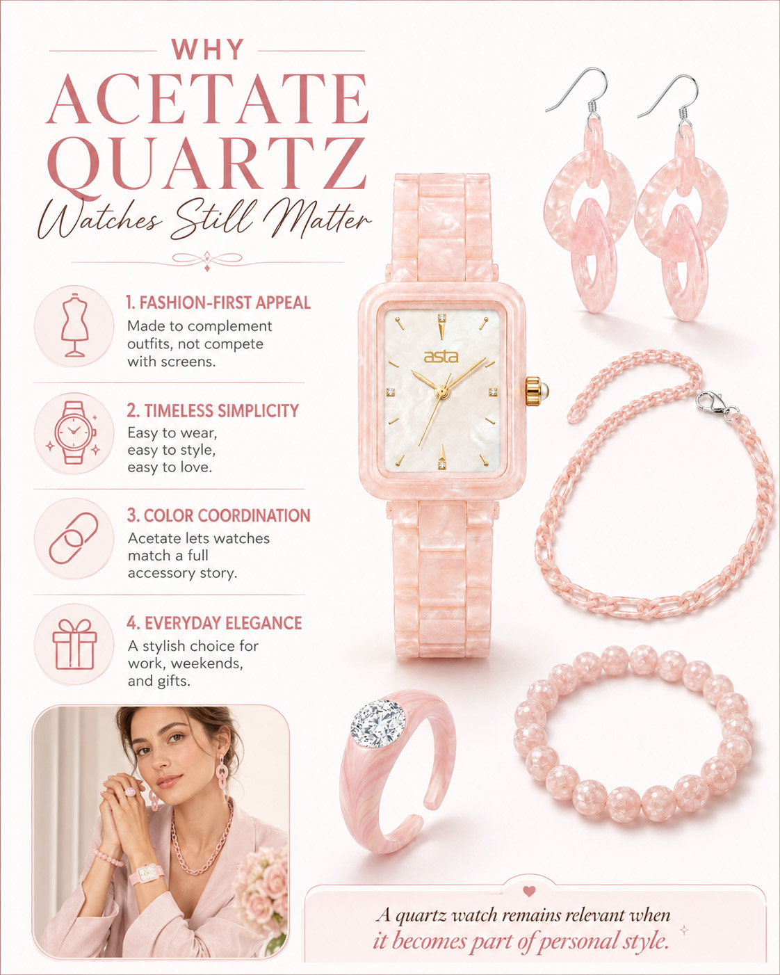 why acetate quartz watches still matter for women who value fashion color coordination and timeless style