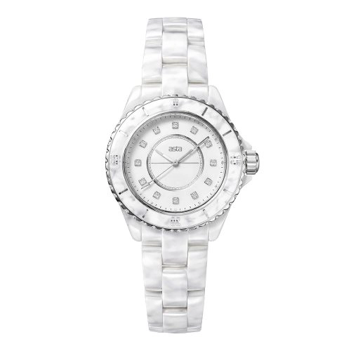 asta-Women Acetate Japan Quartz Watch White Pearl Marble 0101-Acetate Strap