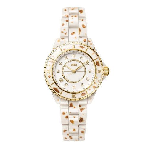 asta-Women Acetate Japan Quartz Watch Creamy Leopard Swirl 0102-Acetate Strap