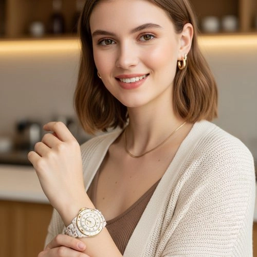 asta-Women Acetate Japan Quartz Watch Creamy Leopard Swirl 0102-Acetate Strap