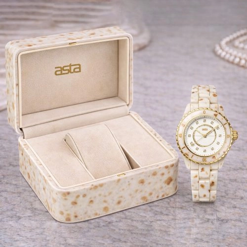 asta-Women Acetate Japan Quartz Watch Creamy Leopard Swirl 0102-Acetate Strap