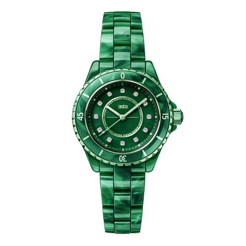 asta-Women Acetate Japan Quartz Watch Deep Moss Swirl 0104-Acetate Strap