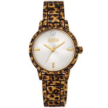 asta-Women Acetate Japan Quartz Watch Leopard Print 0201-Acetate Strap