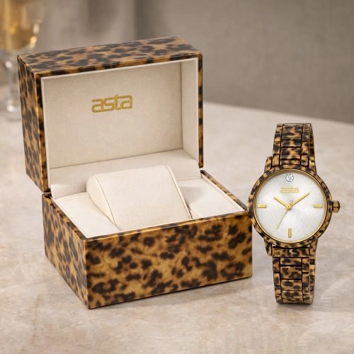 asta-Women Acetate Japan Quartz Watch Leopard Print 0201-Acetate Strap