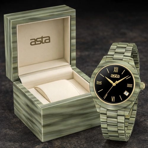 asta-Women Acetate Japan Quartz Watch Olive Rock Phantom 0901-Acetate Strap
