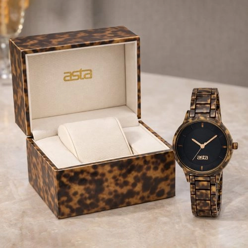 asta-Women Acetate Japan Quartz Watch Midnight Caramel Marble 1301-Acetate Strap