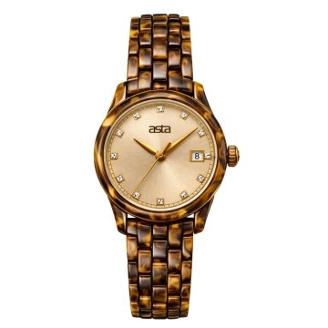 asta-Women Acetate Japan Quartz Watch Golden Tortoise Radiance 1501-Acetate Strap