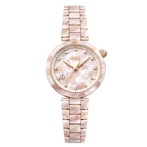 asta-Women Acetate Japan Quartz Watch Pearlescent Pink 1701-Acetate Strap