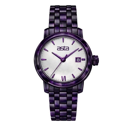 asta-Damenuhr aus Acetat, japanisches Quarzwerk, traubenviolett, 2201 – Acetat-Armband