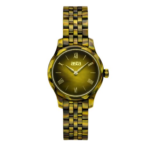 asta-Women Acetate Japan Quartz Watch Olive Tortoise 2401-Acetate Strap