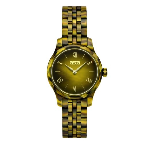 asta-Women Acetate Japan Quartz Watch Olive Tortoise 2401-Acetate Strap