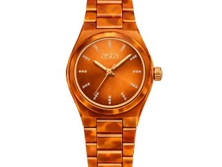 asta-Women Acetate Japan Quartz Watch Amber Orange 2501-Acetate Strap