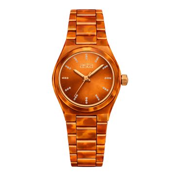 asta-Women Acetate Japan Quartz Watch Amber Orange 2501-Acetate Strap