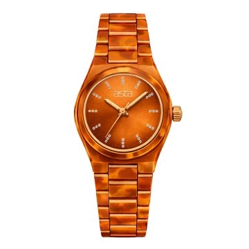 asta-Women Acetate Japan Quartz Watch Amber Orange 2501-Acetate Strap