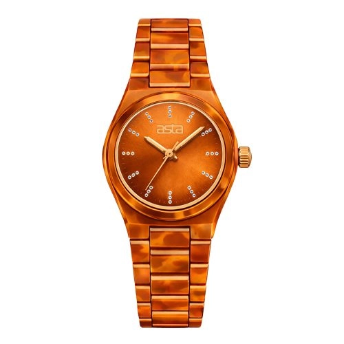 asta-Women Acetate Japan Quartz Watch Amber Orange 2501-Acetate Strap