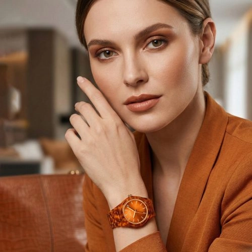 asta-Women Acetate Japan Quartz Watch Amber Orange 2501-Acetate Strap