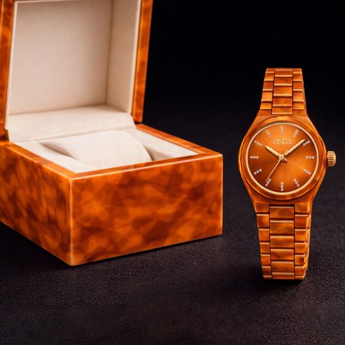 asta-Women Acetate Japan Quartz Watch Amber Orange 2501-Acetate Strap