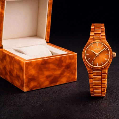 asta-Women Acetate Japan Quartz Watch Amber Orange 2501-Acetate Strap
