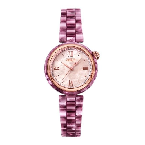 Reloj de cuarzo japonés para mujer de la marca Asta, con correa de acetato, diseño «Berry Marble», modelo 2601