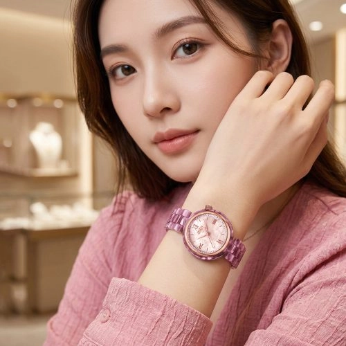 Reloj de cuarzo japonés para mujer de la marca Asta, con correa de acetato, diseño «Berry Marble», modelo 2601