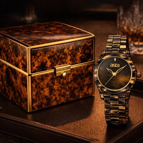asta-Women Acetate Japan Quartz Watch Tiger Stripe 3001-Acetate Strap