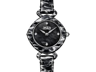 asta-Women Acetate Japan Quartz Watch Black & White Tortoise 3101-Acetate Strap