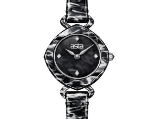 asta-Women Acetate Japan Quartz Watch Black & White Tortoise 3101-Acetate Strap
