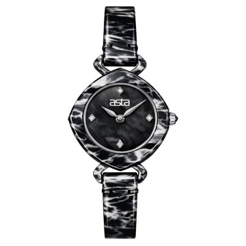 asta-Women Acetate Japan Quartz Watch Black & White Tortoise 3101-Acetate Strap