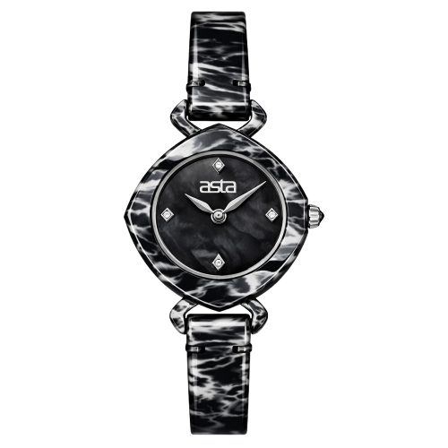 asta-Women Acetate Japan Quartz Watch Black & White Tortoise 3101-Acetate Strap