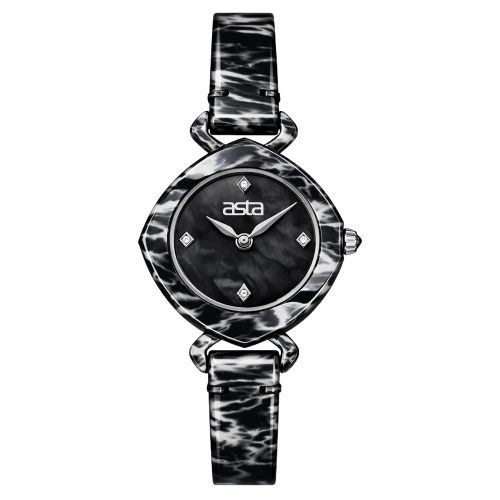 asta-Women Acetate Japan Quartz Watch Black & White Tortoise 3101-Acetate Strap