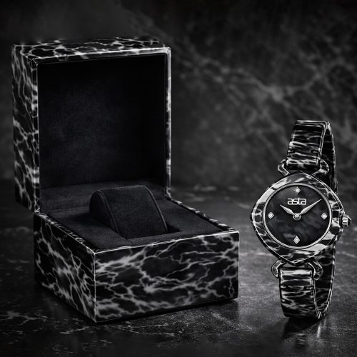 asta-Women Acetate Japan Quartz Watch Black & White Tortoise 3101-Acetate Strap