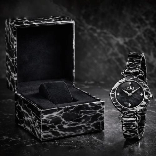 asta-Women Acetate Japan Quartz Watch Black & White Tortoise 3101-Acetate Strap