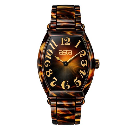 asta-Women Acetate Japan Quartz Watch Black & Gold Tortoise 3401-Acetate Strap