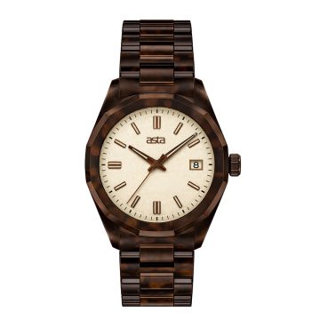asta-Women Acetate Japan Quartz Watch Dark Chocolate Tortoise 3801-Acetate Strap