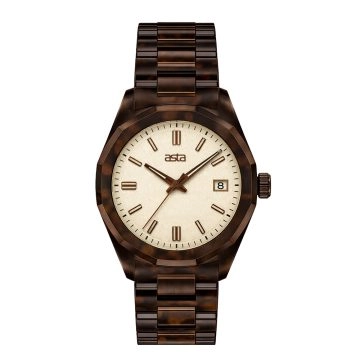 asta-Women Acetate Japan Quartz Watch Dark Chocolate Tortoise 3801-Acetate Strap
