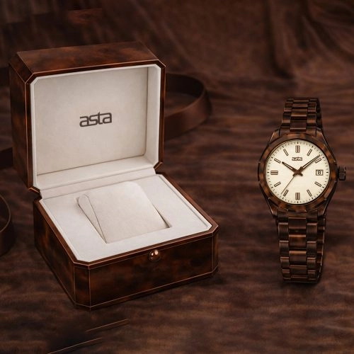 asta-Women Acetate Japan Quartz Watch Dark Chocolate Tortoise 3801-Acetate Strap