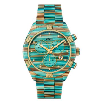 asta-Women Acetate Japan Quartz Watch Turquoise Swirl 4001-Acetate Strap