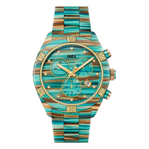 asta-Women Acetate Japan Quartz Watch Turquoise Swirl 4001-Acetate Strap