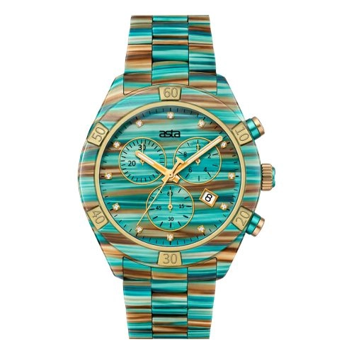 asta-Women Acetate Japan Quartz Watch Turquoise Swirl 4001-Acetate Strap