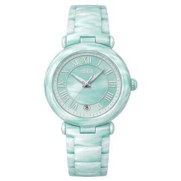 asta-Women Acetate Japan Quartz Watch Mint Marble 4101-Acetate Strap