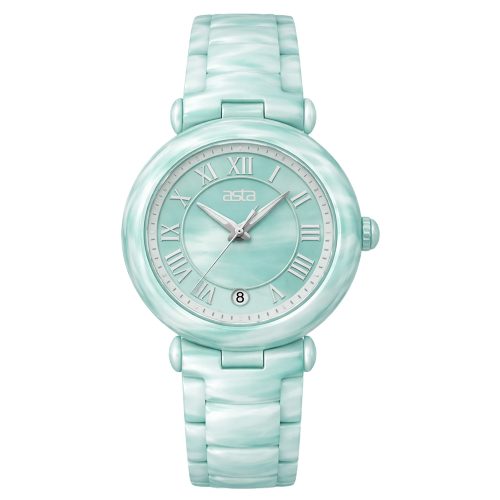 asta-Women Acetate Japan Quartz Watch Mint Marble 4101-Acetate Strap