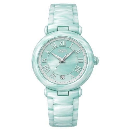 asta-Women Acetate Japan Quartz Watch Mint Marble 4101-Acetate Strap