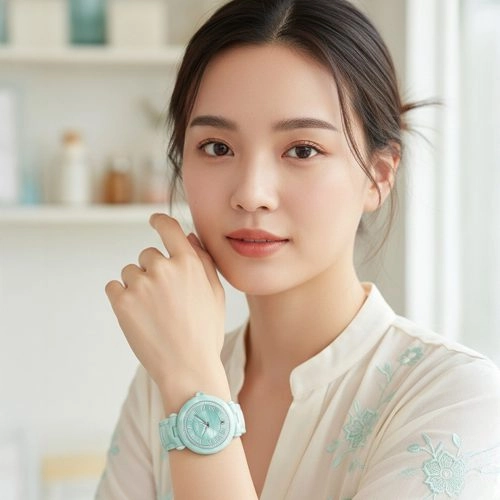 asta-Women Acetate Japan Quartz Watch Mint Marble 4101-Acetate Strap