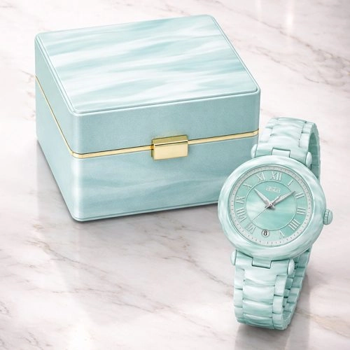 asta-Women Acetate Japan Quartz Watch Mint Marble 4101-Acetate Strap