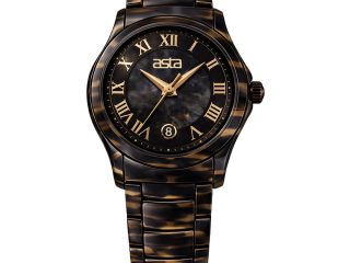 asta-Women Acetate Japan Quartz Watch Black Gold Havana 4201-Acetate Strap