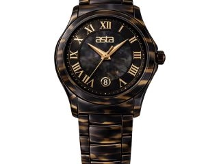 asta-Women Acetate Japan Quartz Watch Black Gold Havana 4201-Acetate Strap