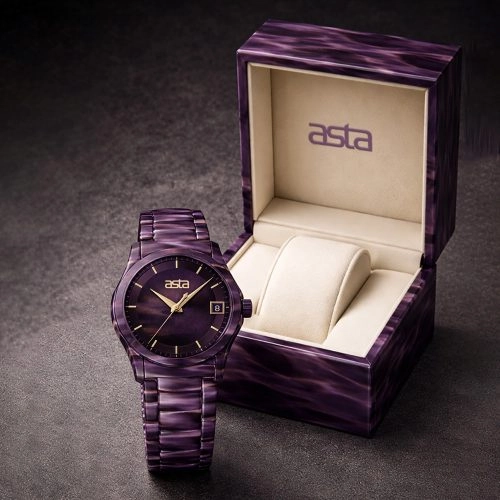 asta-Women Acetate Japan Quartz Watch Velvet Purple Swirl 4301-Acetate Strap